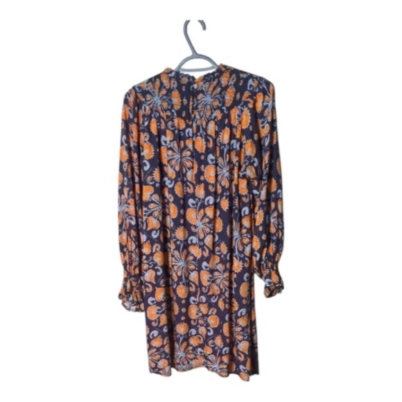 Anthropologie Porridge Darien Tunic Mini Dress Grey Blue Orange Smocked Size S - Picture 2 of 6